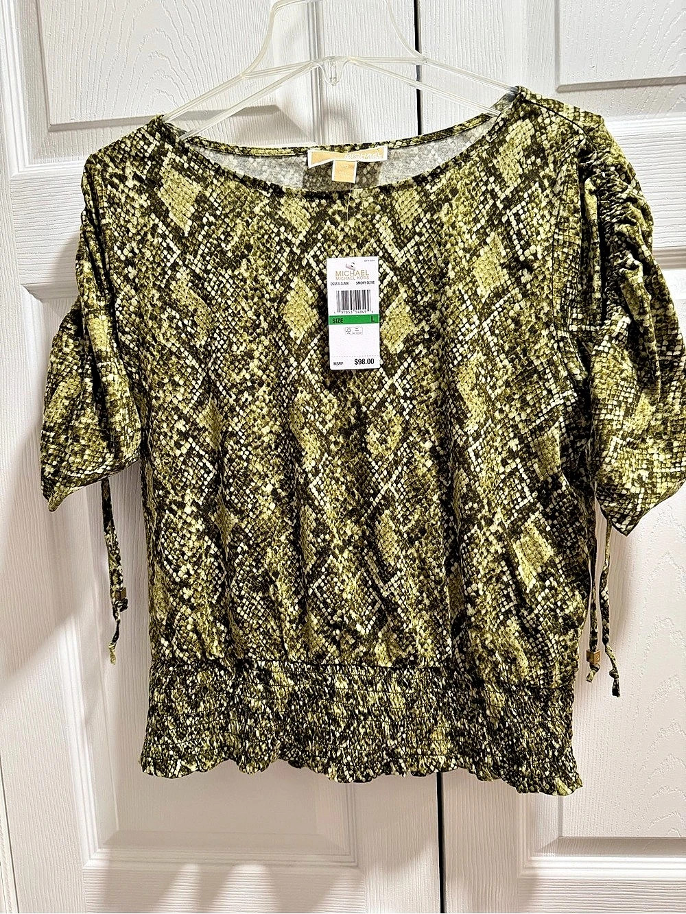 Michael Kors Animal Print Blouse in Green & Black Size Large NWT